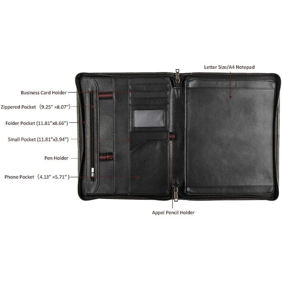 Leather Zip-Around Business Portfolio Ipad Holder - Picture 10 of 16